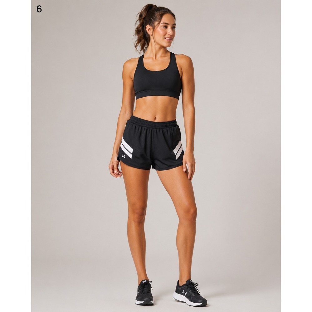 Under Armour Running Shorts Womens Medium Black White Stripe Built-In Brief